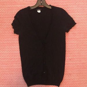 Black short sleeve v-neck cashmere cardigan
